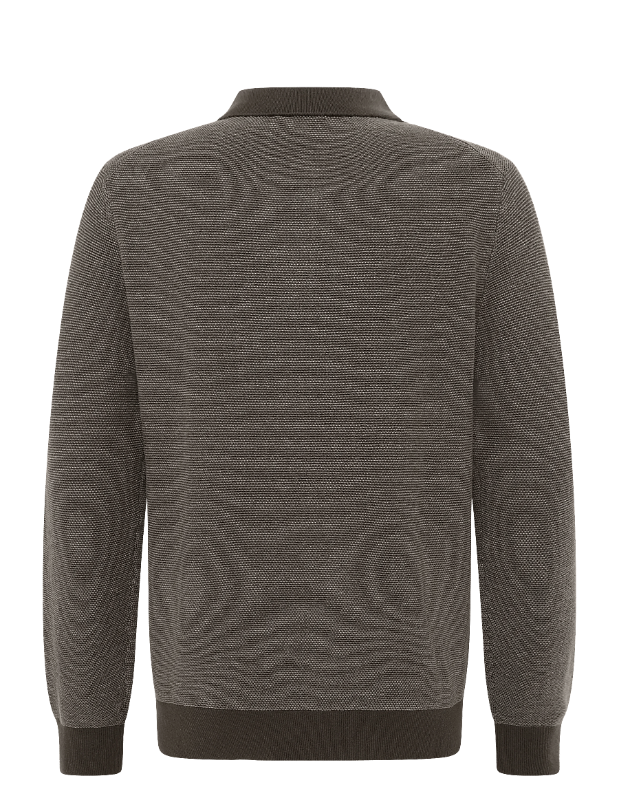 Gant - COTTON WOOL 2-TONE TEXTURE POLO - langärmelige strick-polohemden - shadow brown - 1