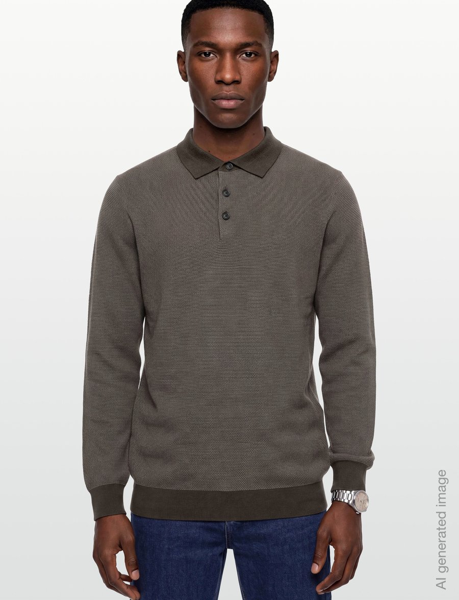 Gant - COTTON WOOL 2-TONE TEXTURE POLO - poloer i strik med lange ærmer - shadow brown - 3