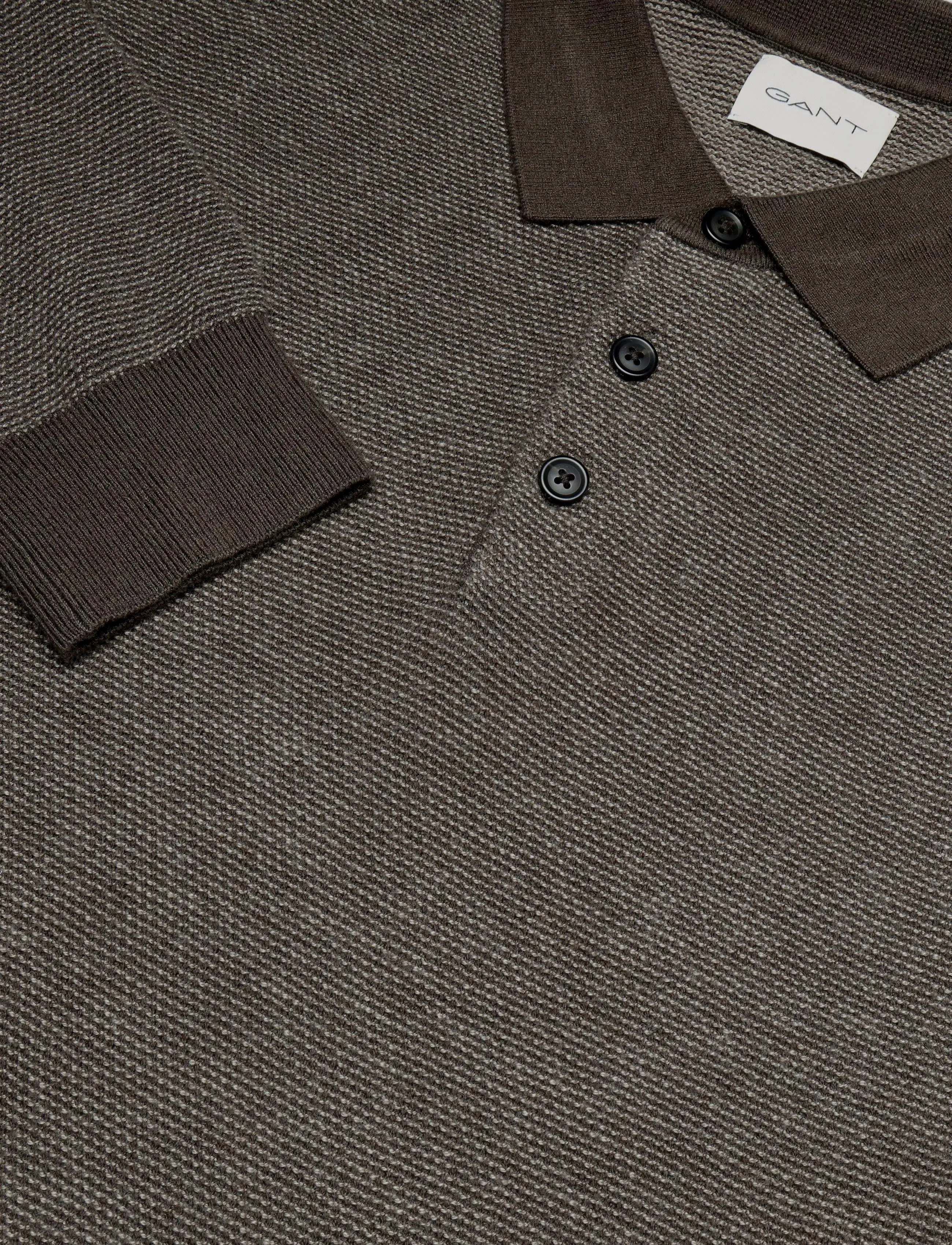 Gant - COTTON WOOL 2-TONE TEXTURE POLO - langärmelige strick-polohemden - shadow brown - 2