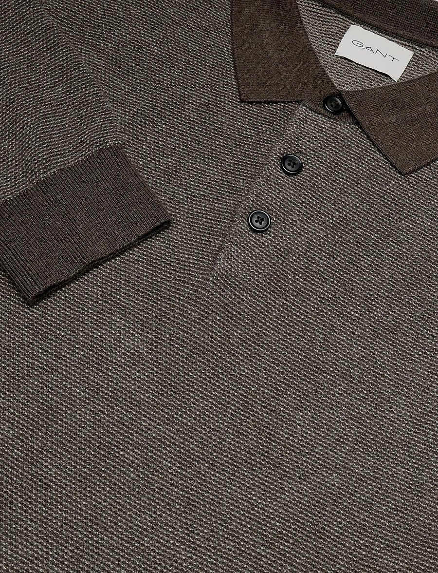 Gant - COTTON WOOL 2-TONE TEXTURE POLO - langärmelige strick-polohemden - shadow brown - 2