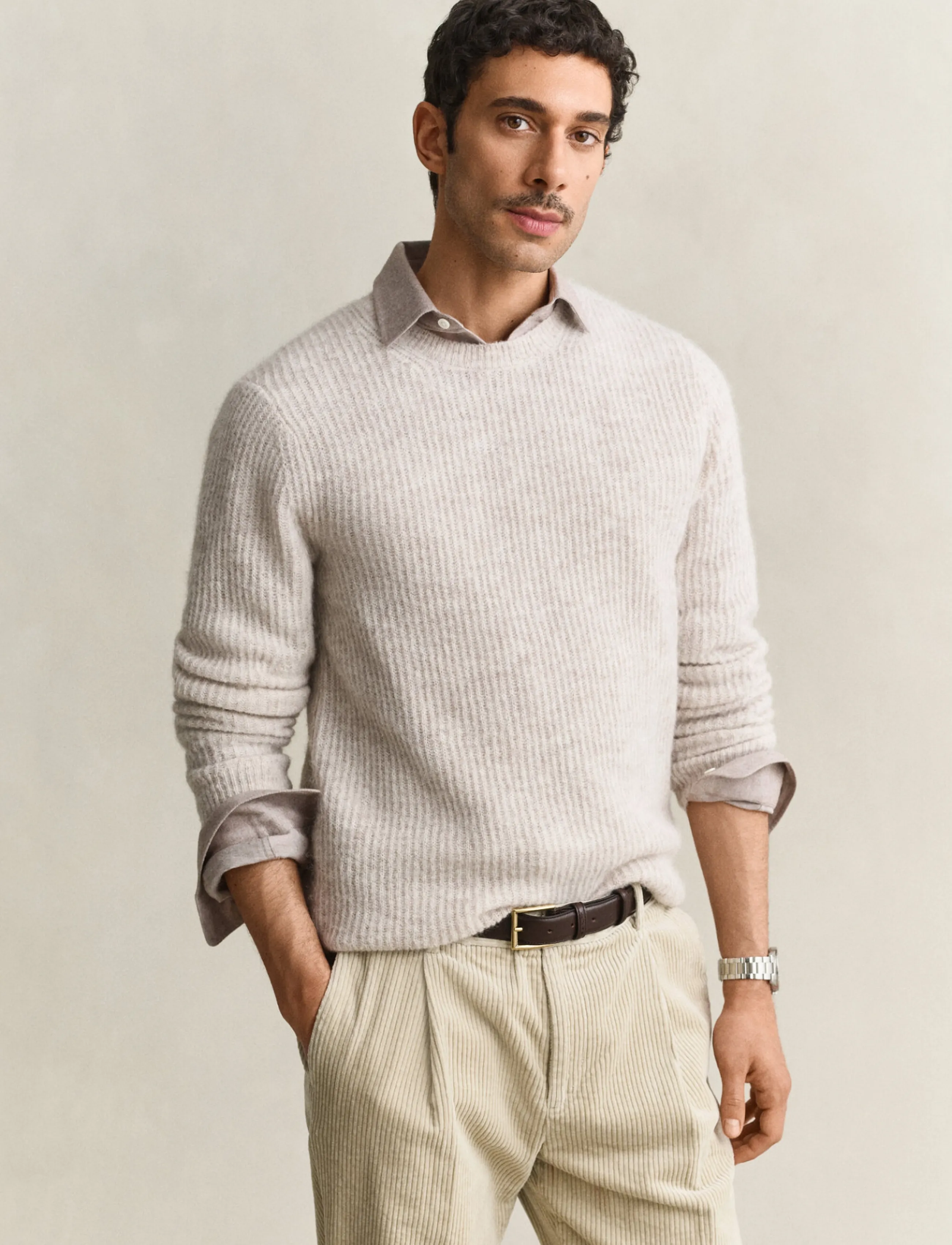 Gant - ALPACA RIB C-NECK - light beige melange - 0