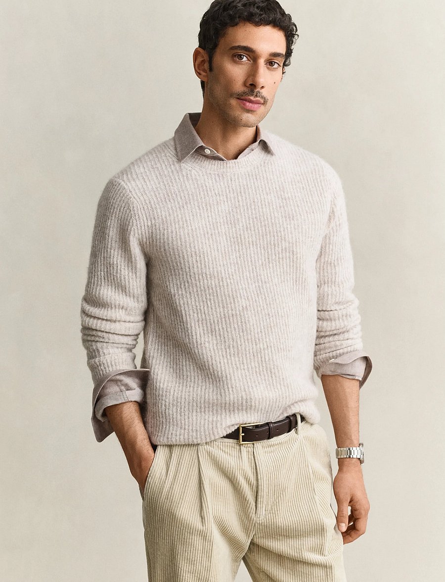 Gant - ALPACA RIB C-NECK - light beige melange - 0