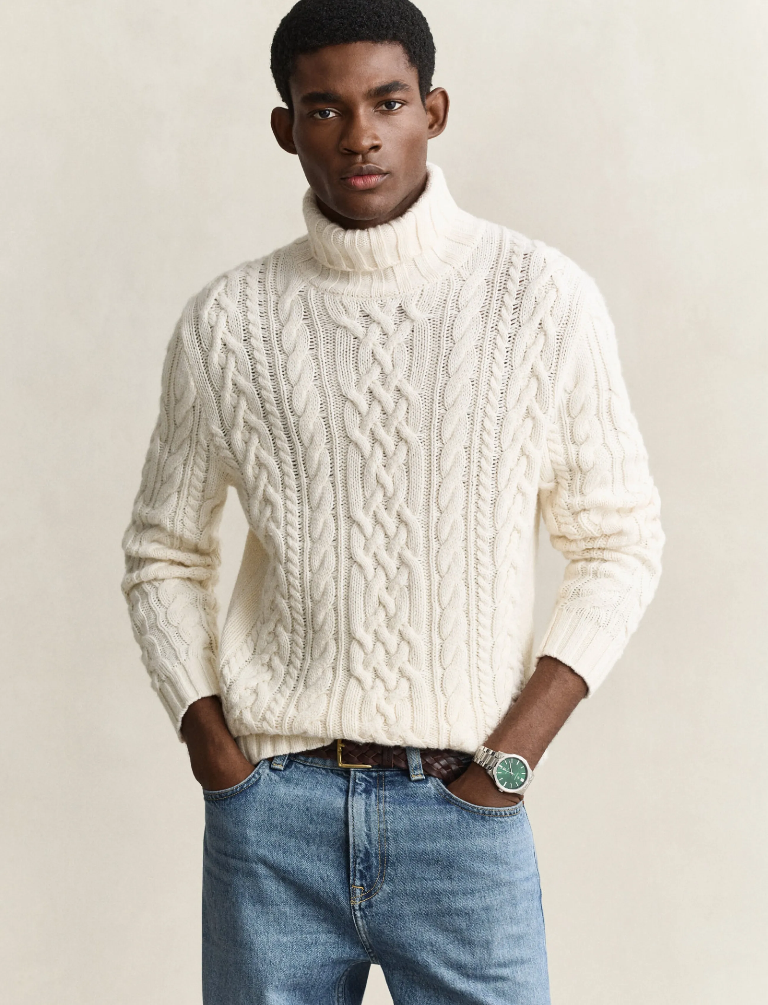 Wool Blend Cable Knit Turtleneck