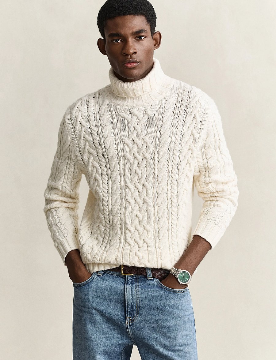 Gant - WOOL BLEND CABLE KNIT TURTLENECK - rollkragenpullover - cream - 0
