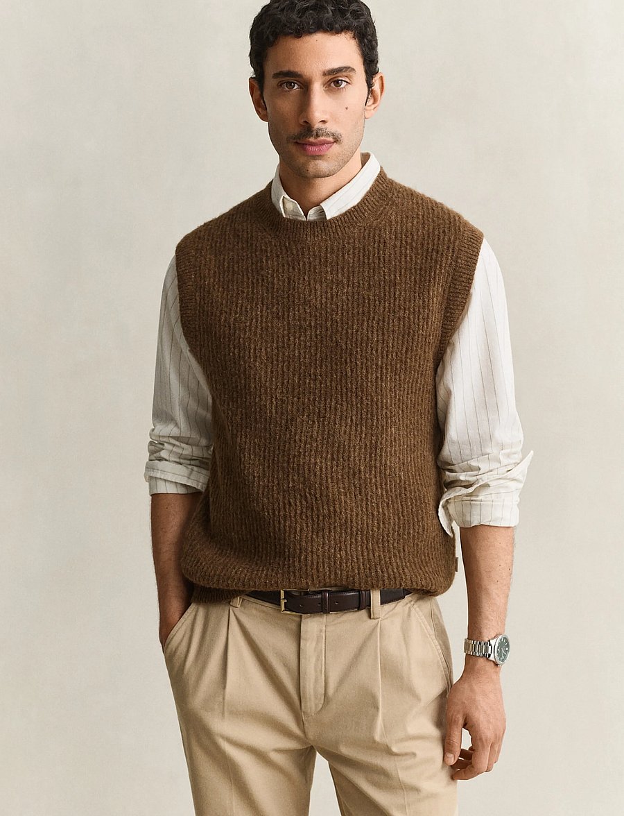 Gant - ALPACA RIB C-NECK VEST - strickwesten - hazelnut melange - 0