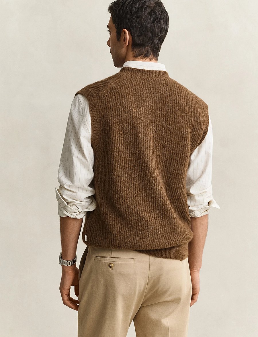 Gant - ALPACA RIB C-NECK VEST - strickwesten - hazelnut melange - 2