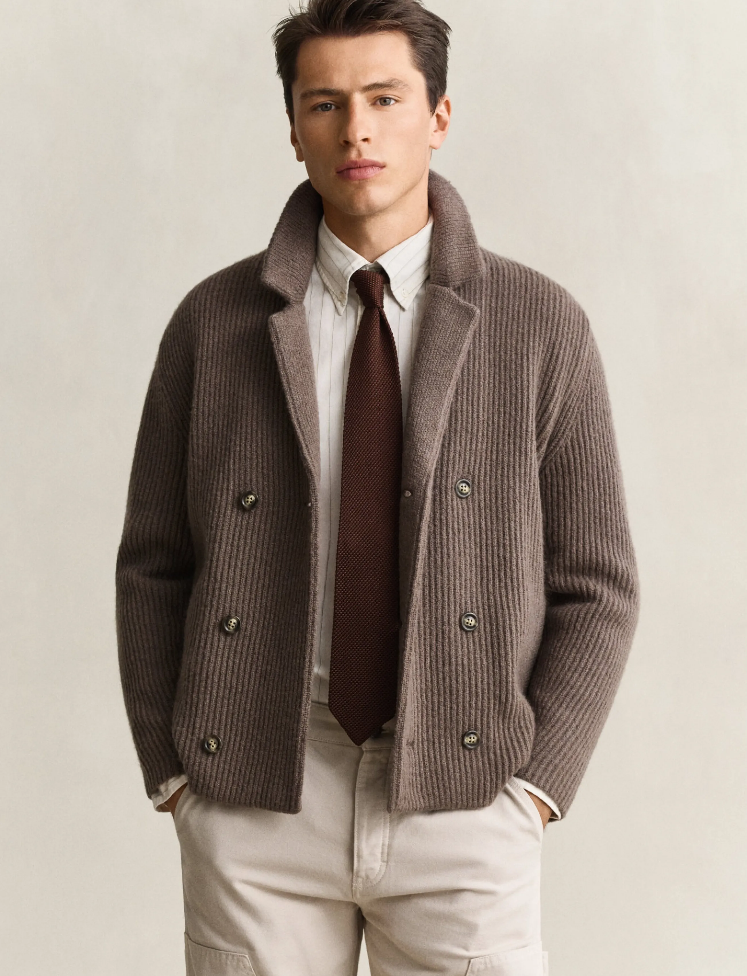 Gant - KNITTED BLAZER CARDIGAN - koftor - faded taupe - 0