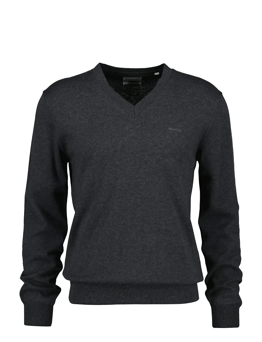 Gant - COTTON WOOL V-NECK - v-kaelusega - dark grey melange - 0