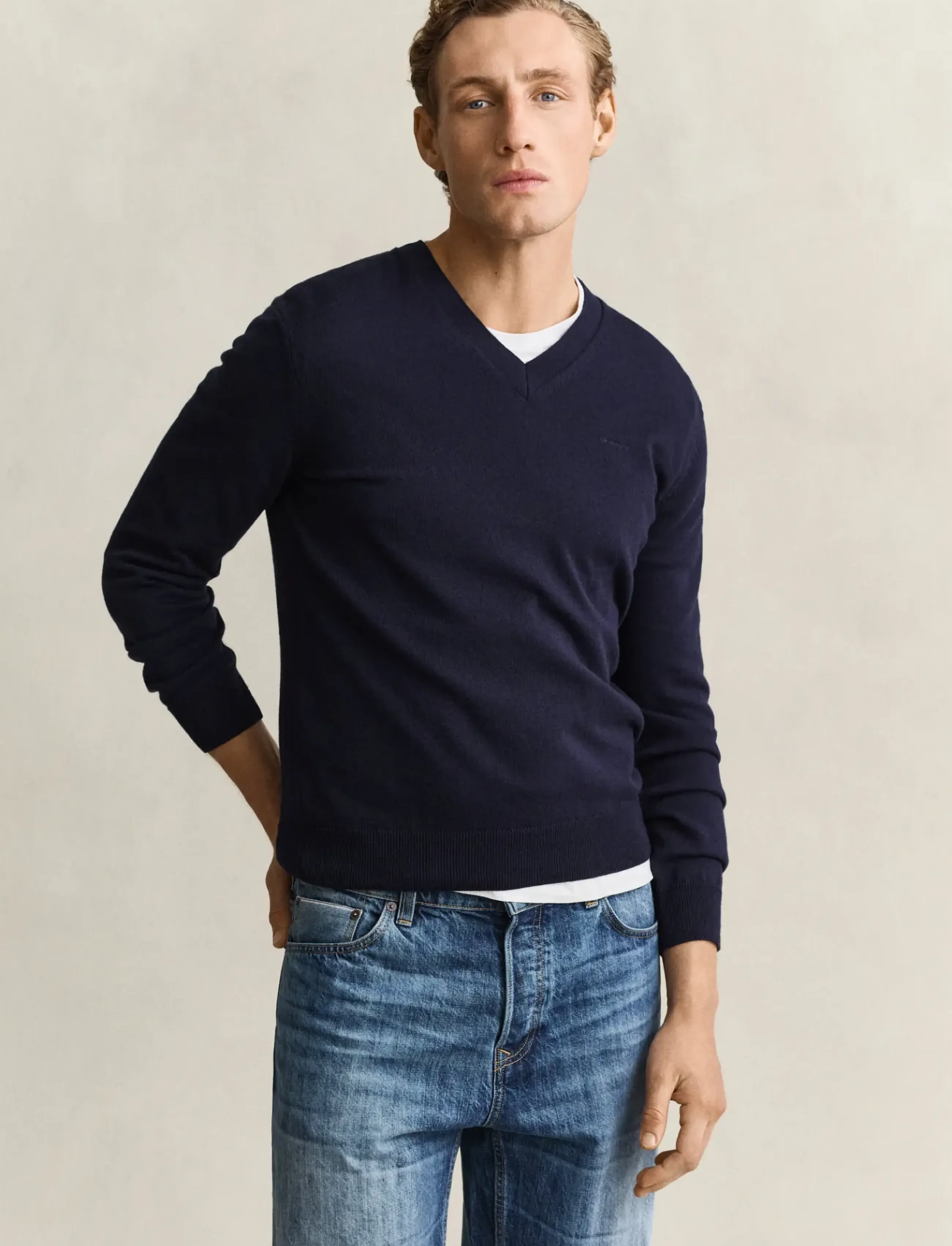 Gant - COTTON WOOL V-NECK - v-ausschnitt - evening blue - 0
