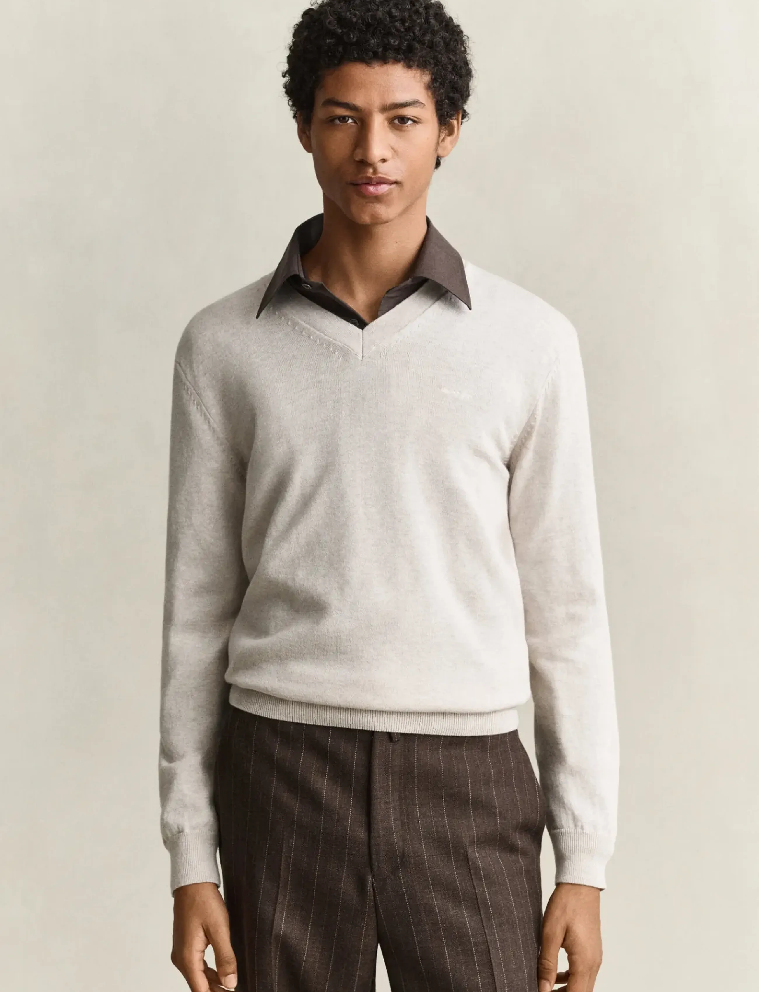 Gant - COTTON WOOL V-NECK - light beige melange - 0