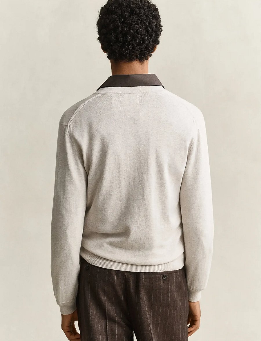 Gant - COTTON WOOL V-NECK - light beige melange - 2