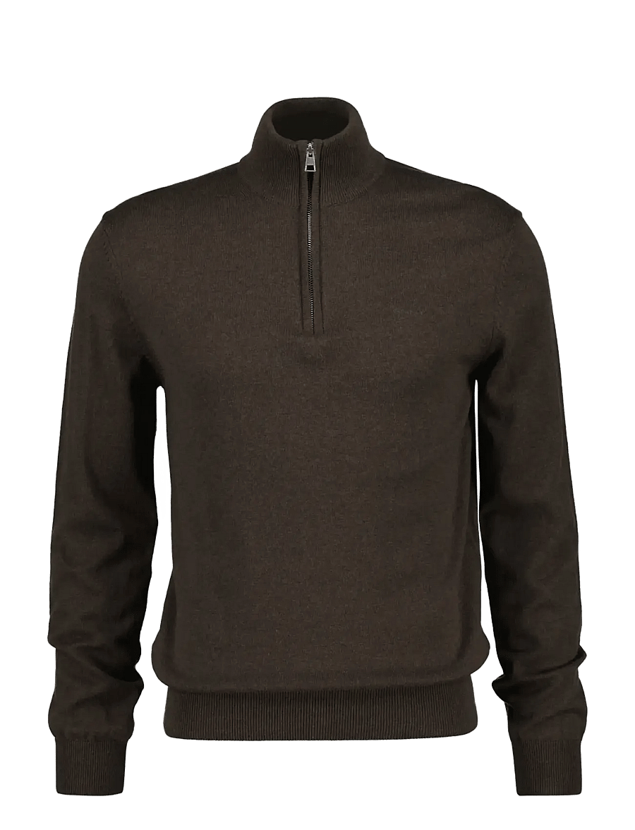 Gant - COTTON WOOL HALF ZIP - pullover mit halbem reißverschluss - brown melange - 0