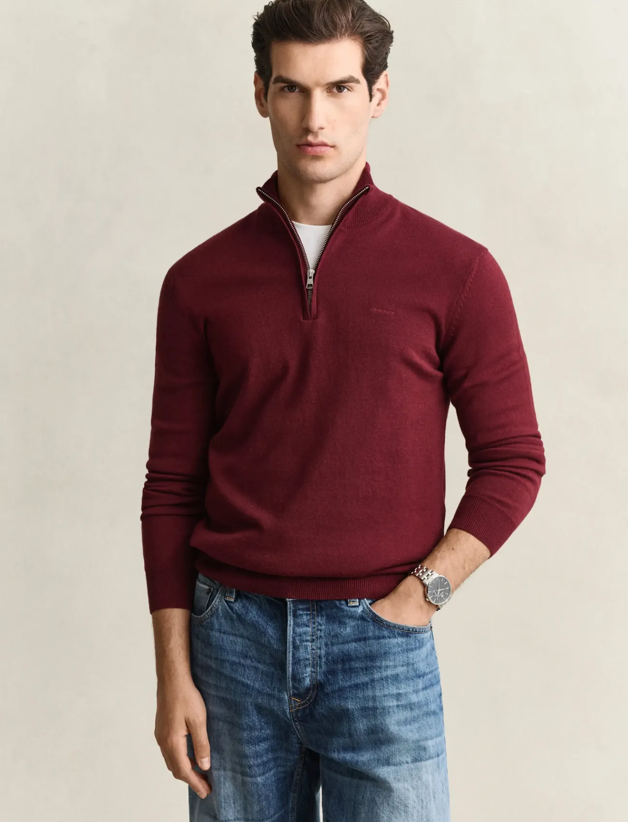 Gant - COTTON WOOL HALF ZIP - deep grape wine - 0