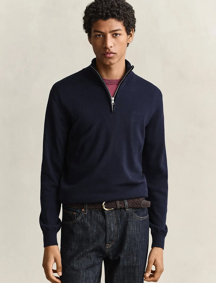 Gant - COTTON WOOL HALF ZIP - pullover mit halbem reißverschluss - evening blue - 0
