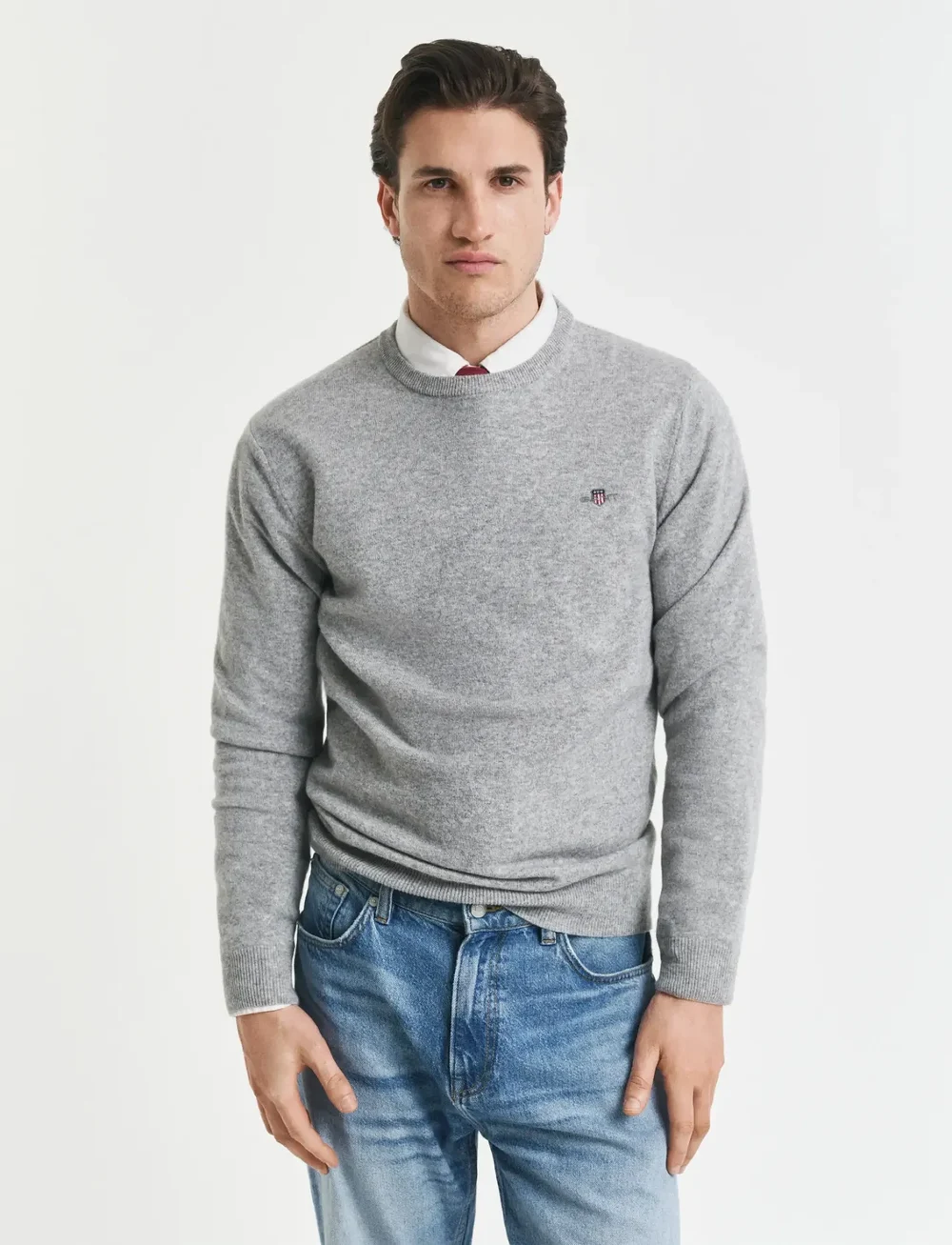 GANT - SUPERFINE LAMBSWOOL C-NECK - round necks - grey melange - 0