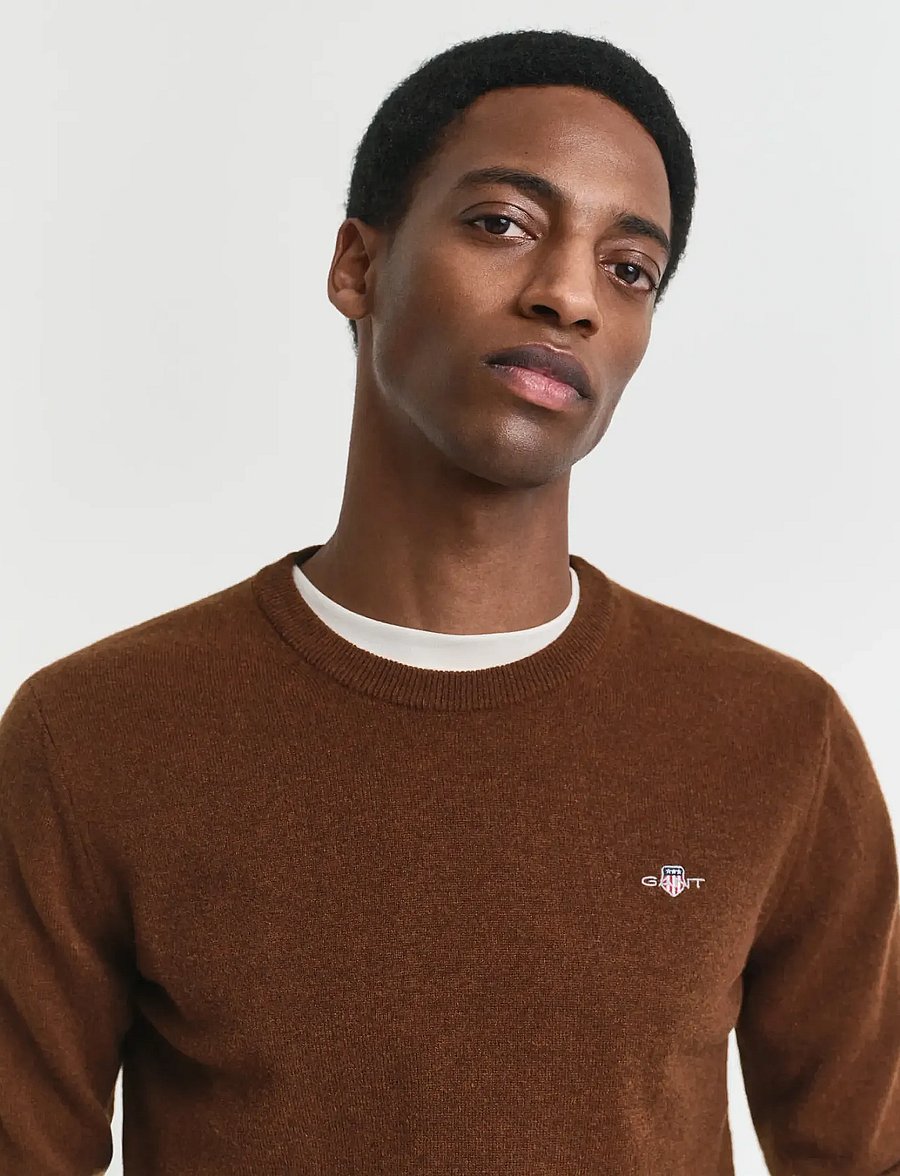 Gant - SUPERFINE LAMBSWOOL C-NECK - okrągły dekolt - mahogany brown - 3