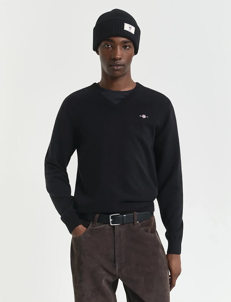 GANT - SUPERFINE LAMBSWOOL V-NECK - v-hals - black - 0