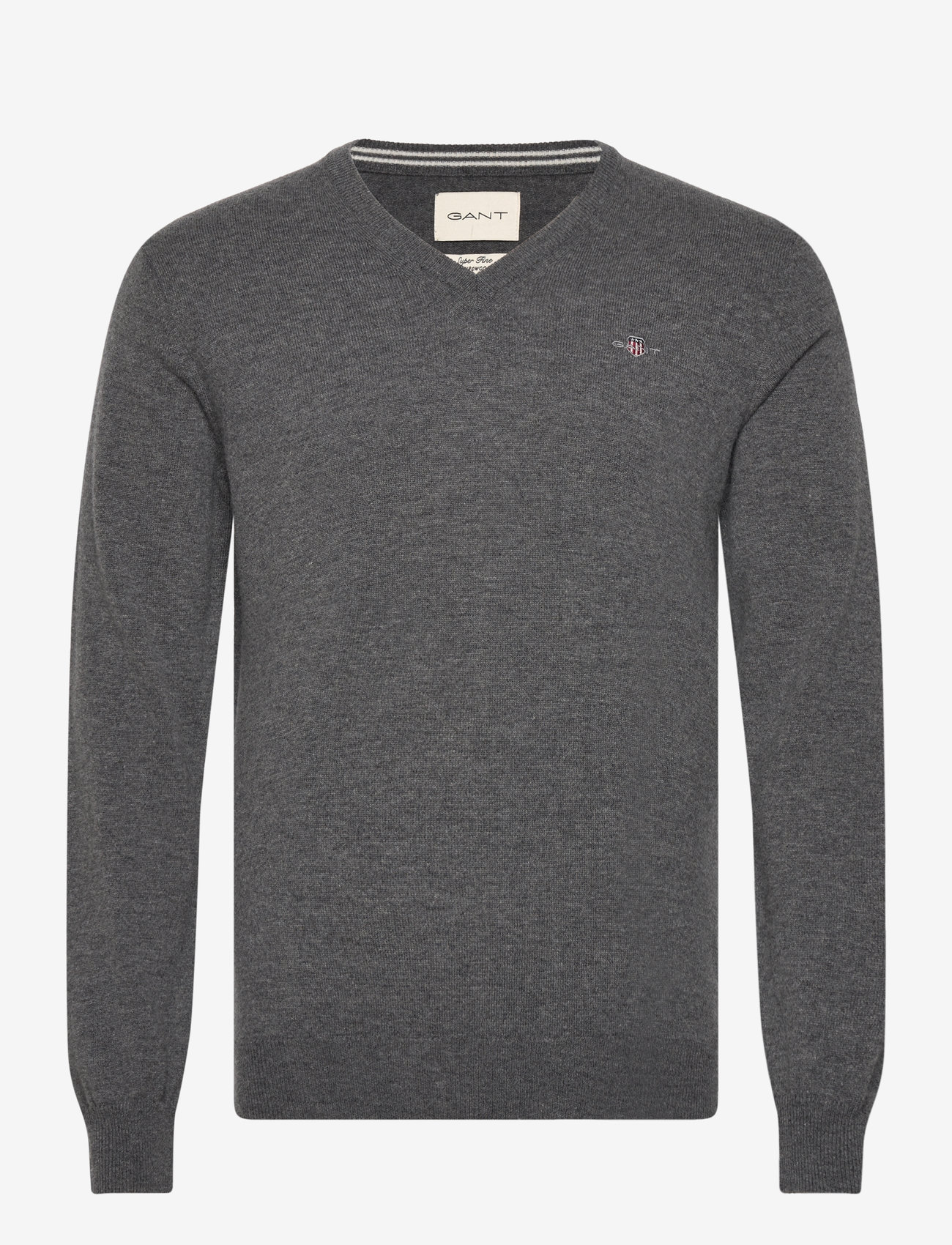 GANT - SUPERFINE LAMBSWOOL V-NECK - knitted v-necks - charcoal melange - 1
