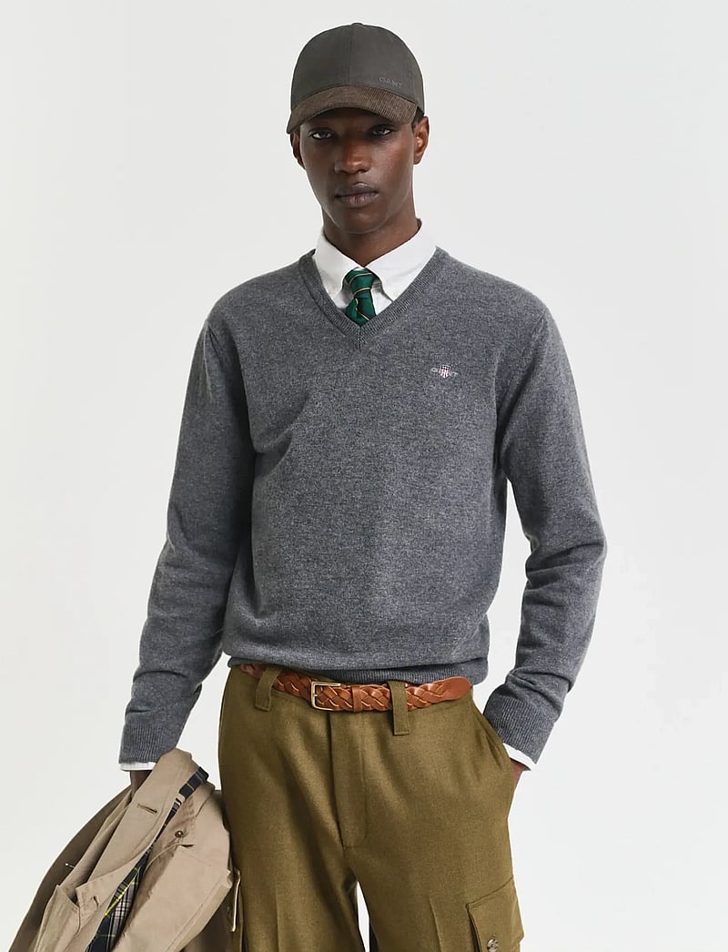 GANT - SUPERFINE LAMBSWOOL V-NECK - v-hals - charcoal melange - 0