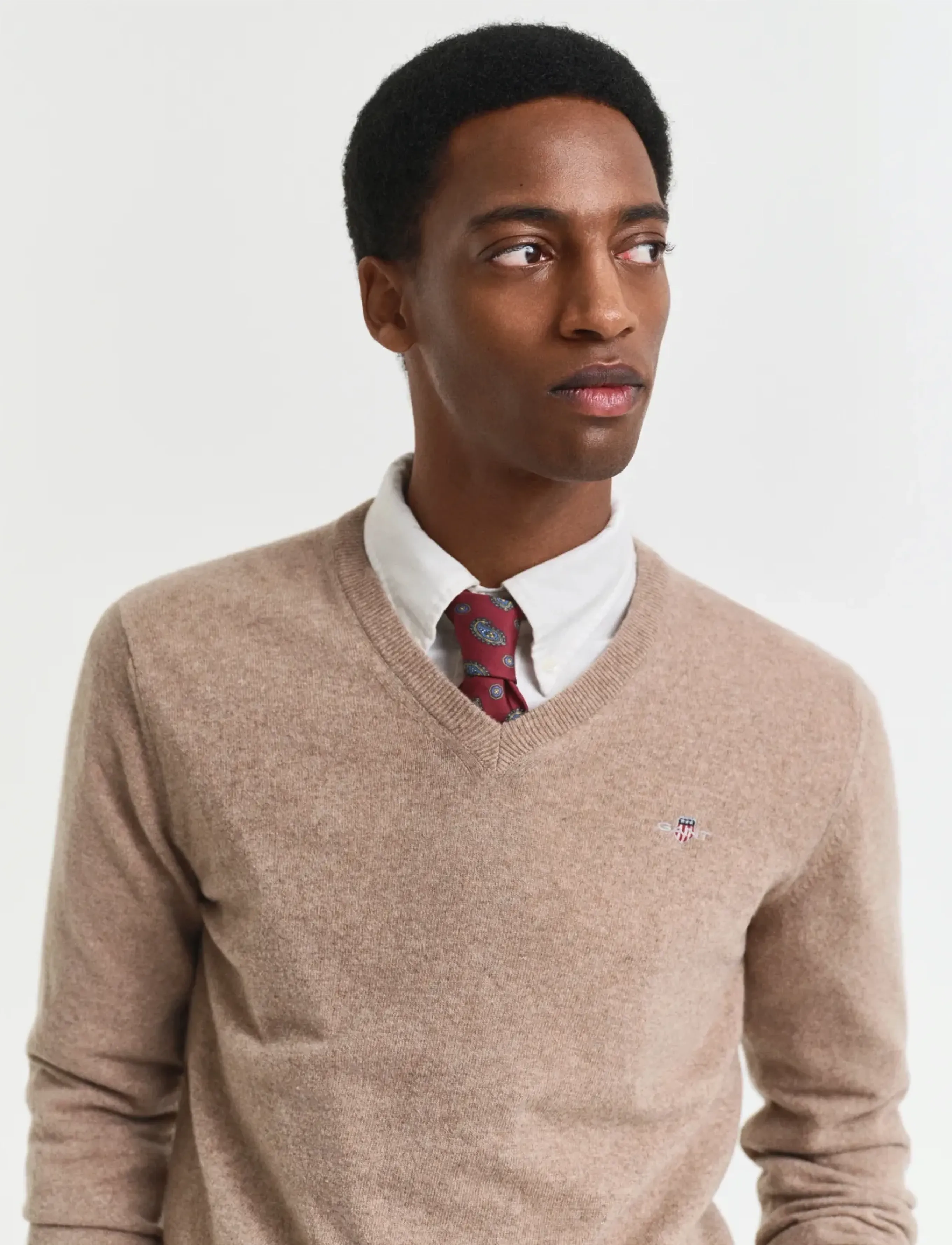 Gant - SUPERFINE LAMBSWOOL V-NECK - trøjer - dk. sand melange - 4