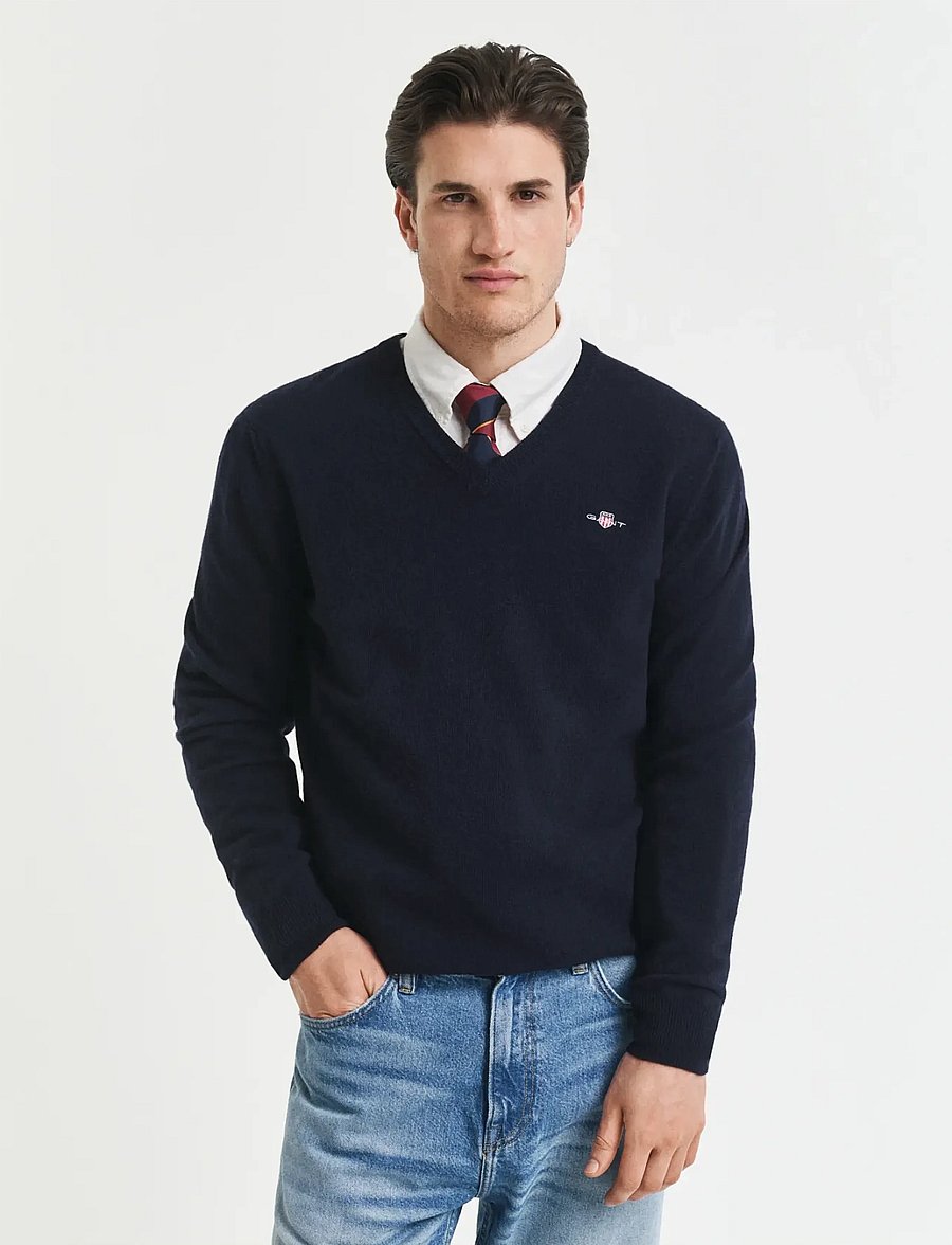 Gant - SUPERFINE LAMBSWOOL V-NECK - v-ausschnitt - marine - 0