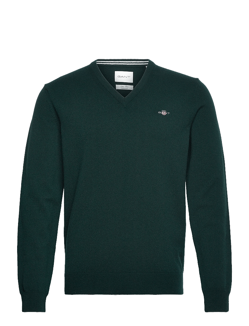 GANT - SUPERFINE LAMBSWOOL V-NECK - v-ringat - tartan green - 1