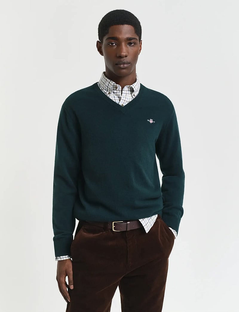 GANT - SUPERFINE LAMBSWOOL V-NECK - v-ringat - tartan green - 0
