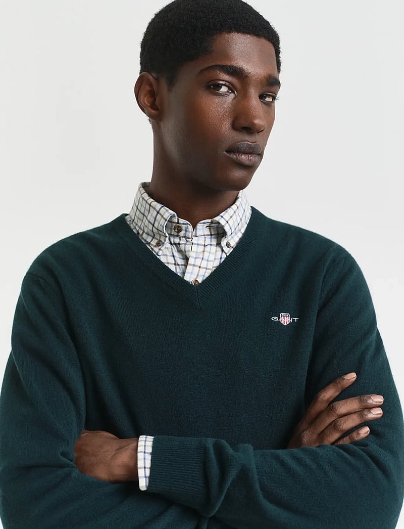 GANT - SUPERFINE LAMBSWOOL V-NECK - v-ringat - tartan green - 4