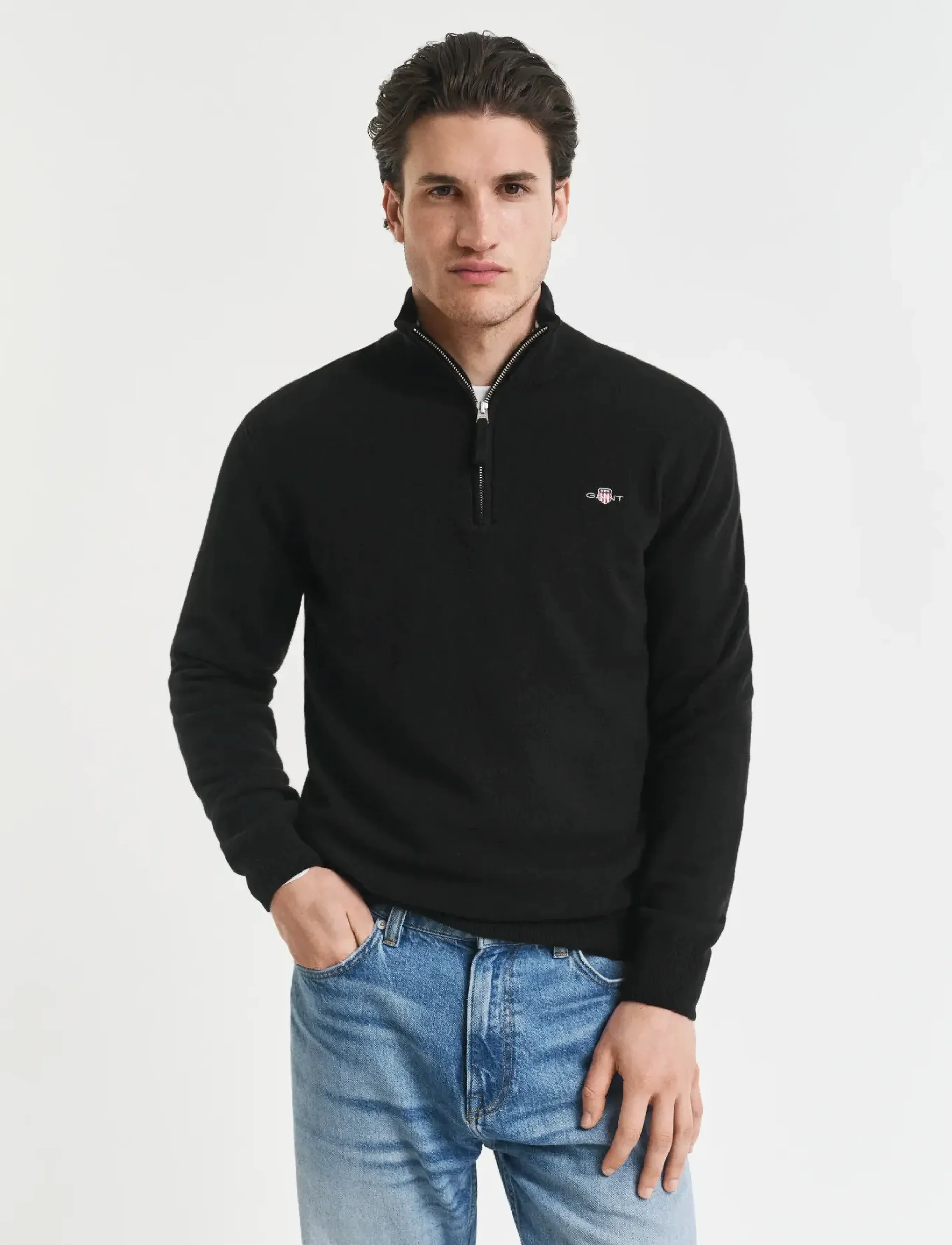 Gant Superfine Lambswool Half Zip, XL, Black, Strik > Trøjer Med Halv Lynlås, Herre