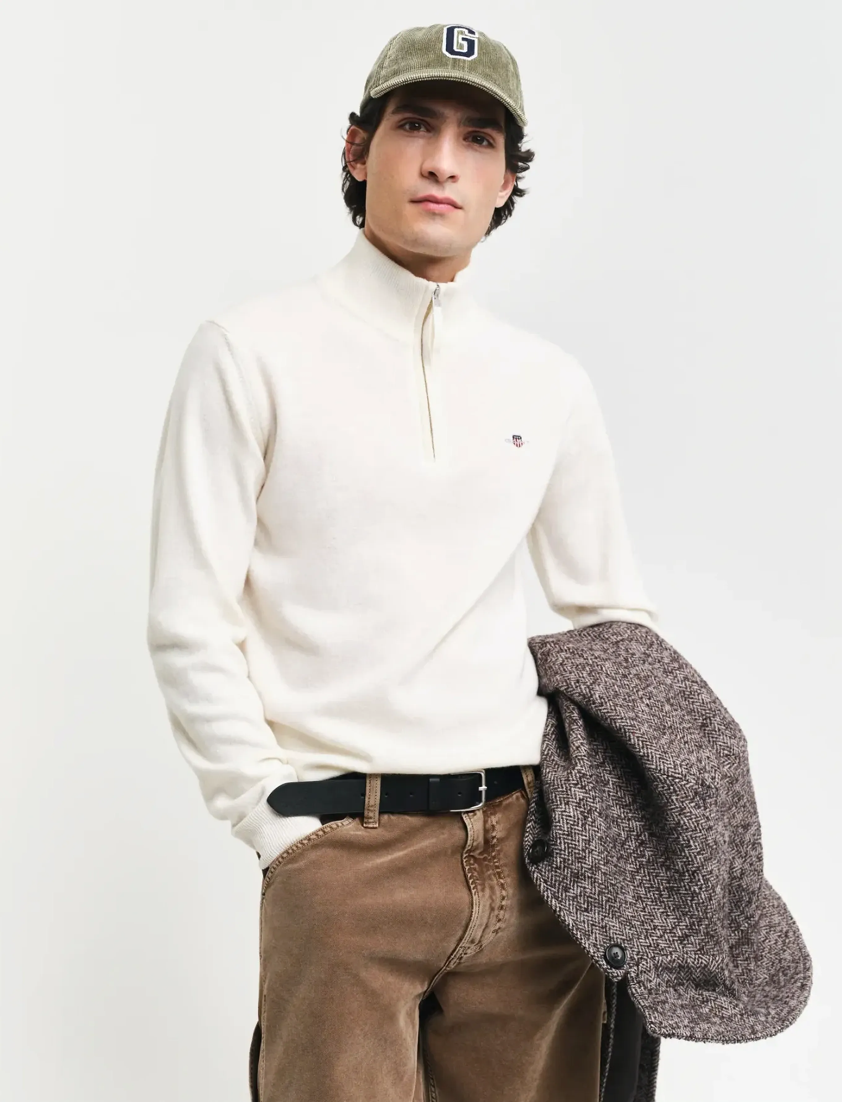 Gant Superfine Lambswool Half Zip, Mænd, Half Zip Sweater, Cream, Str: XXL