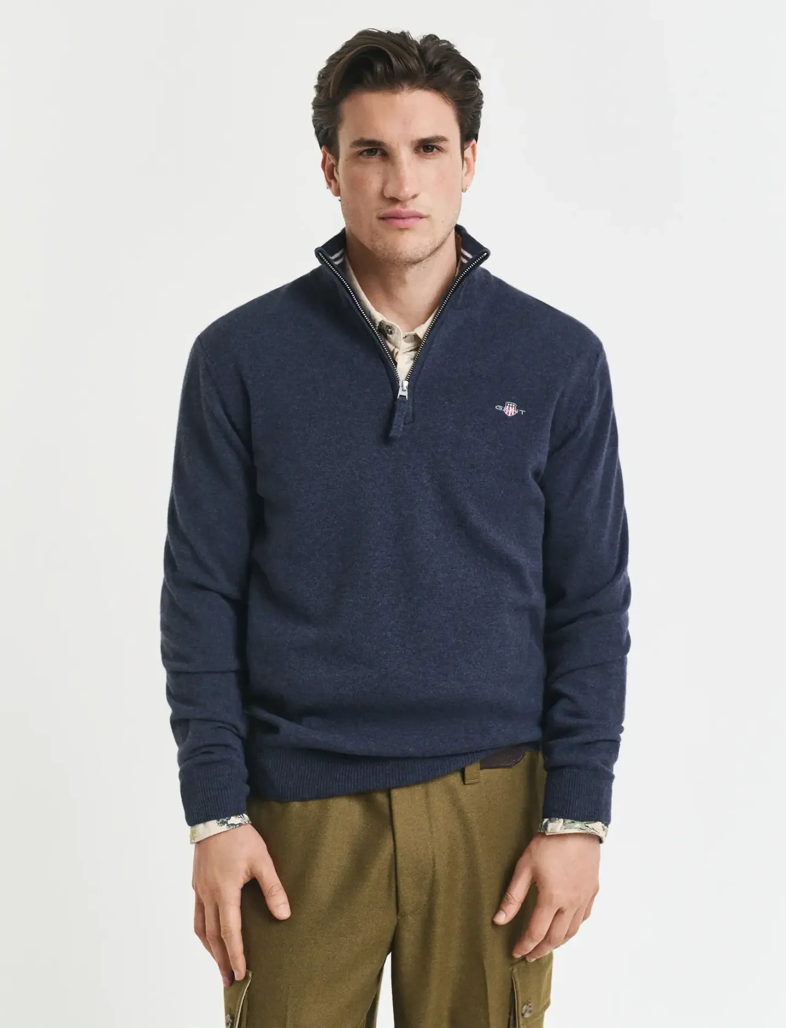 Gant Superfine Lambswool Half Zip, 3XL, Knitwear, Marineblau - Zip Jumpers, Männerswear