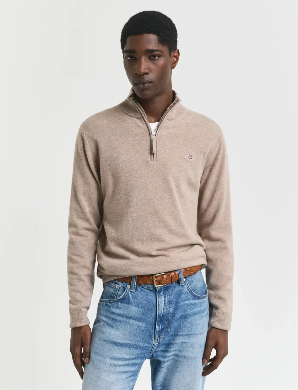 GANT - SUPERFINE LAMBSWOOL HALF ZIP - halfzip strik - dk. sand melange - 0