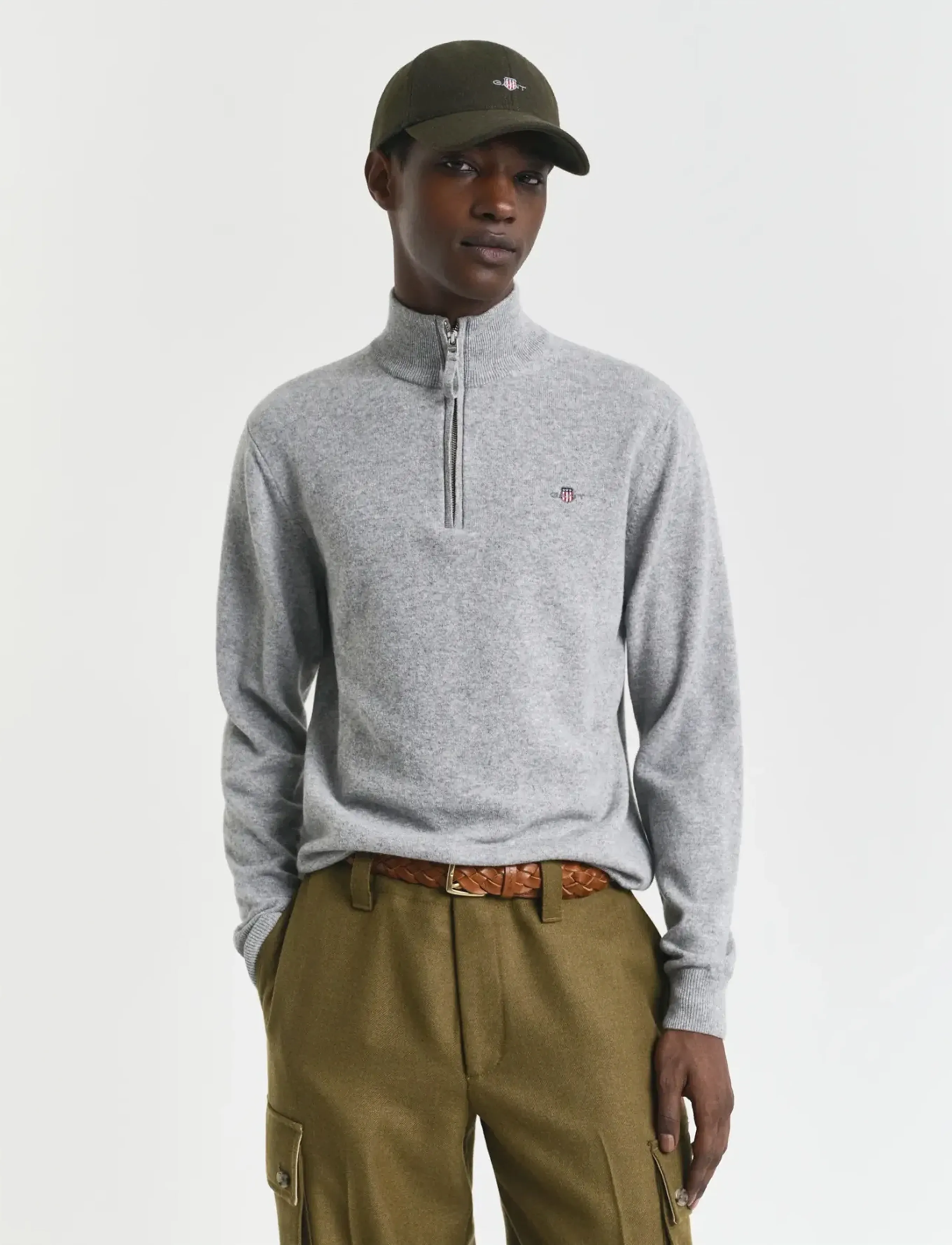 Gant Superfine Lambswool Half Zip, S, Knitwear, Grau - Zip Jumpers, Männerswear