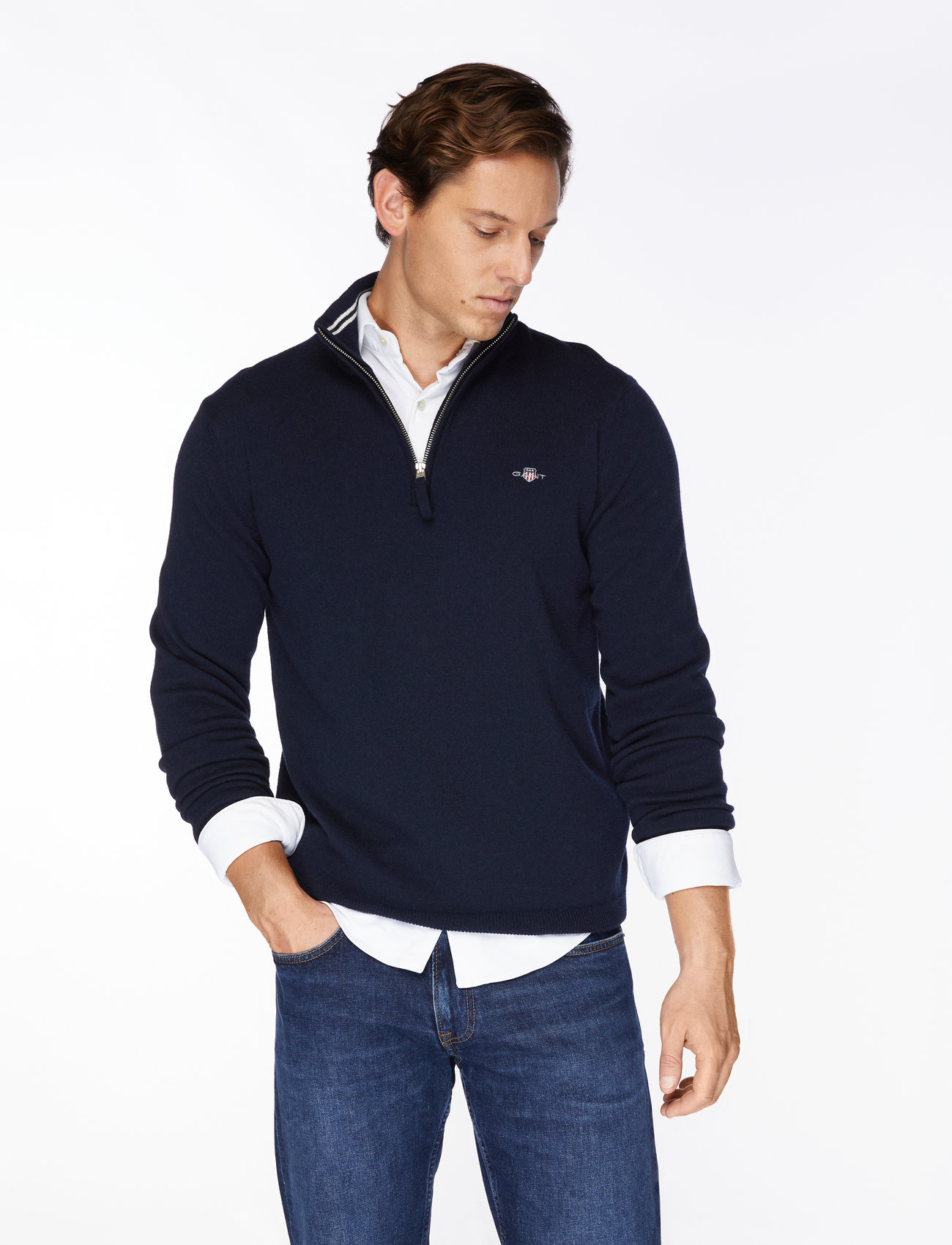 GANT - SUPERFINE LAMBSWOOL HALF ZIP - halfzip strik - marine - 0
