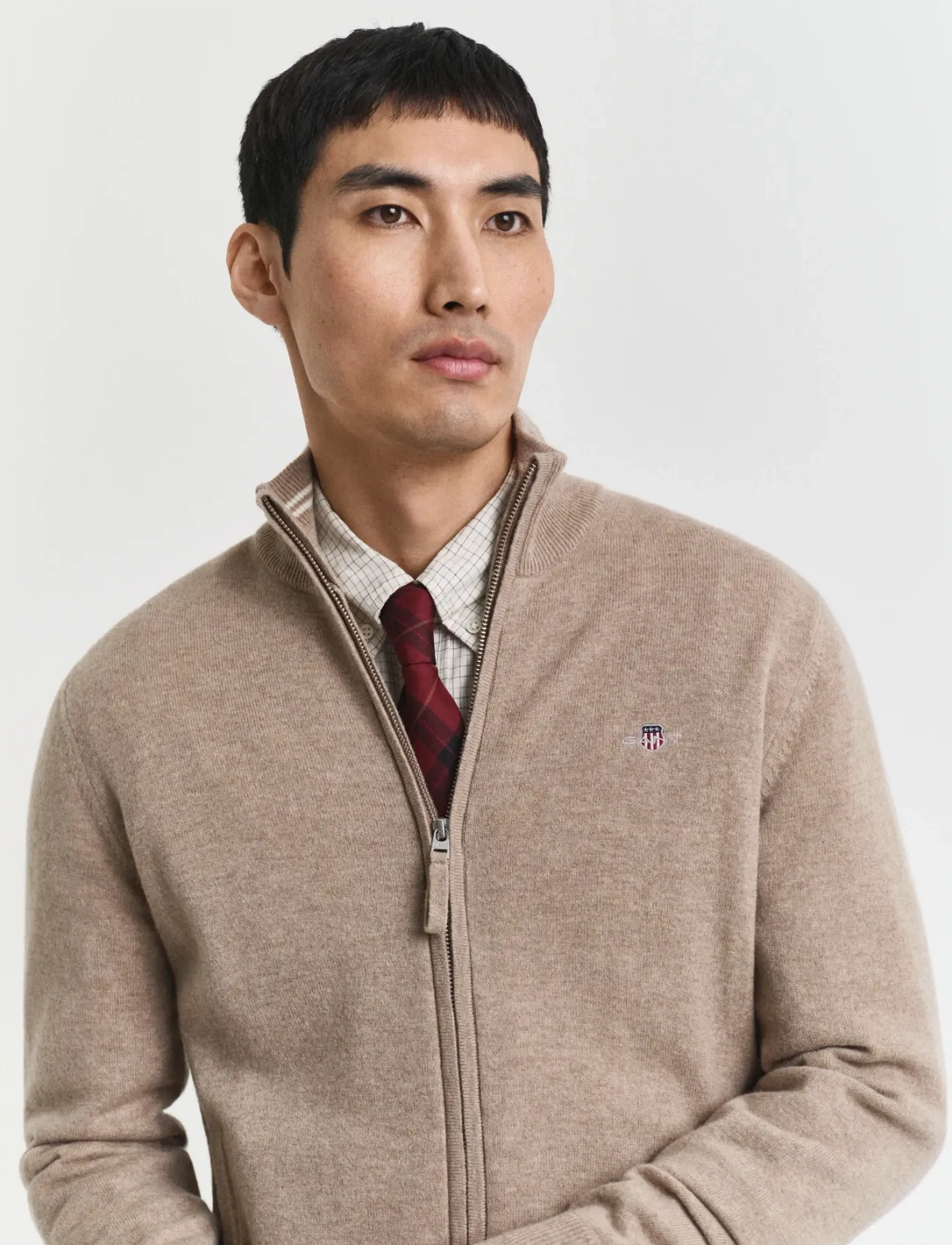 Gant - SUPERFINE LAMBSWOOL ZIP CARDIGAN - fullzip strik - dk. sand melange - 4