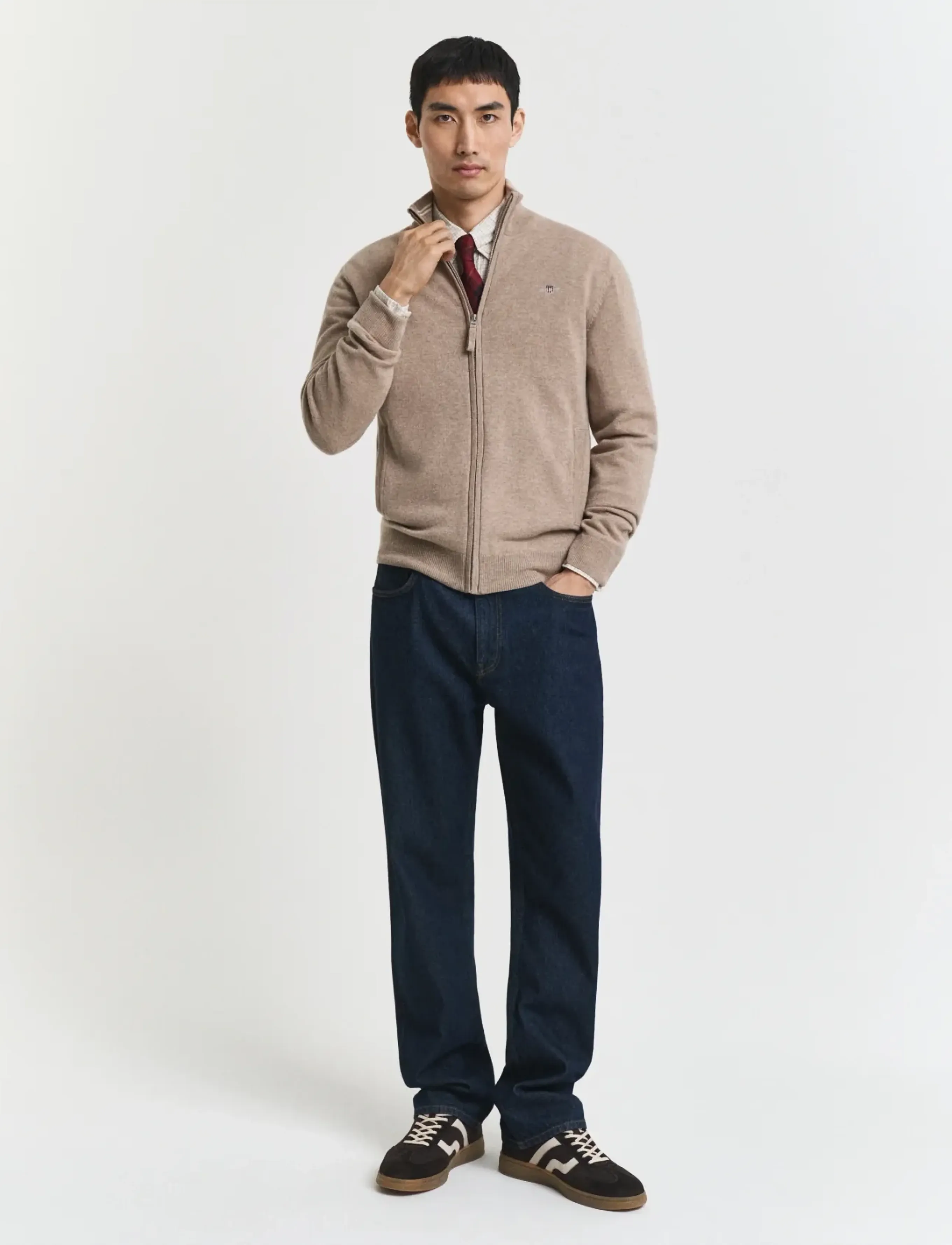 Gant - SUPERFINE LAMBSWOOL ZIP CARDIGAN - fullzip strik - dk. sand melange - 5