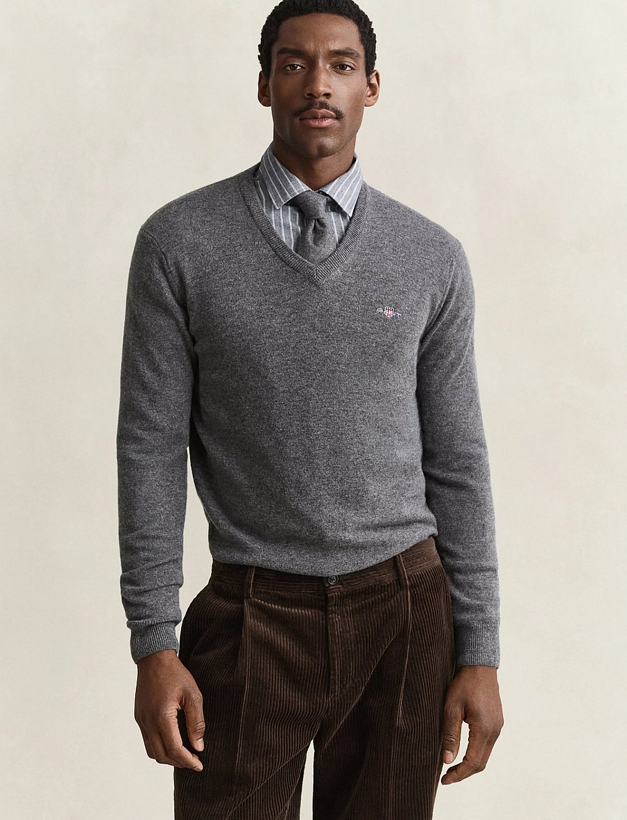 Gant - SUPERFINE LAMBSWOOL V-NECK - v-ausschnitt - charcoal melange - 0