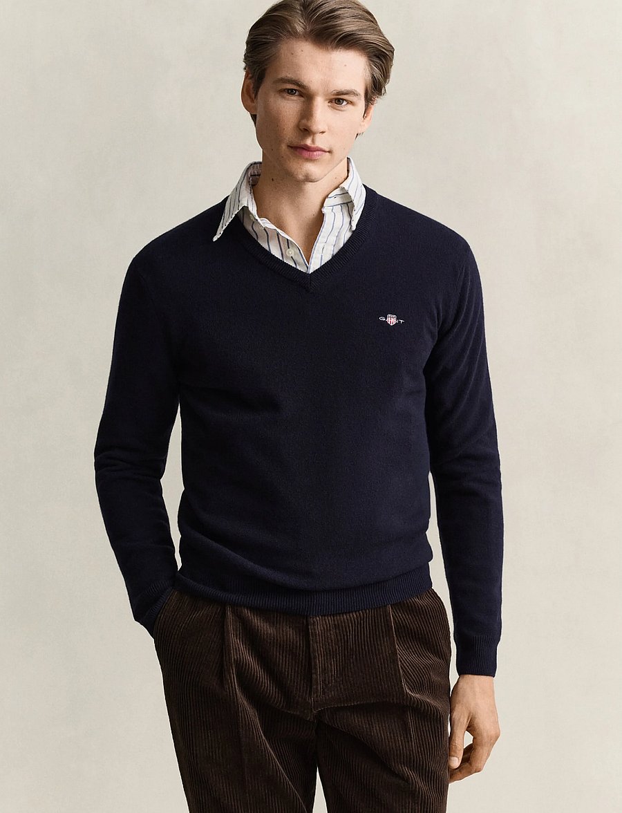 Gant - SUPERFINE LAMBSWOOL V-NECK - v-ringat - marine - 0