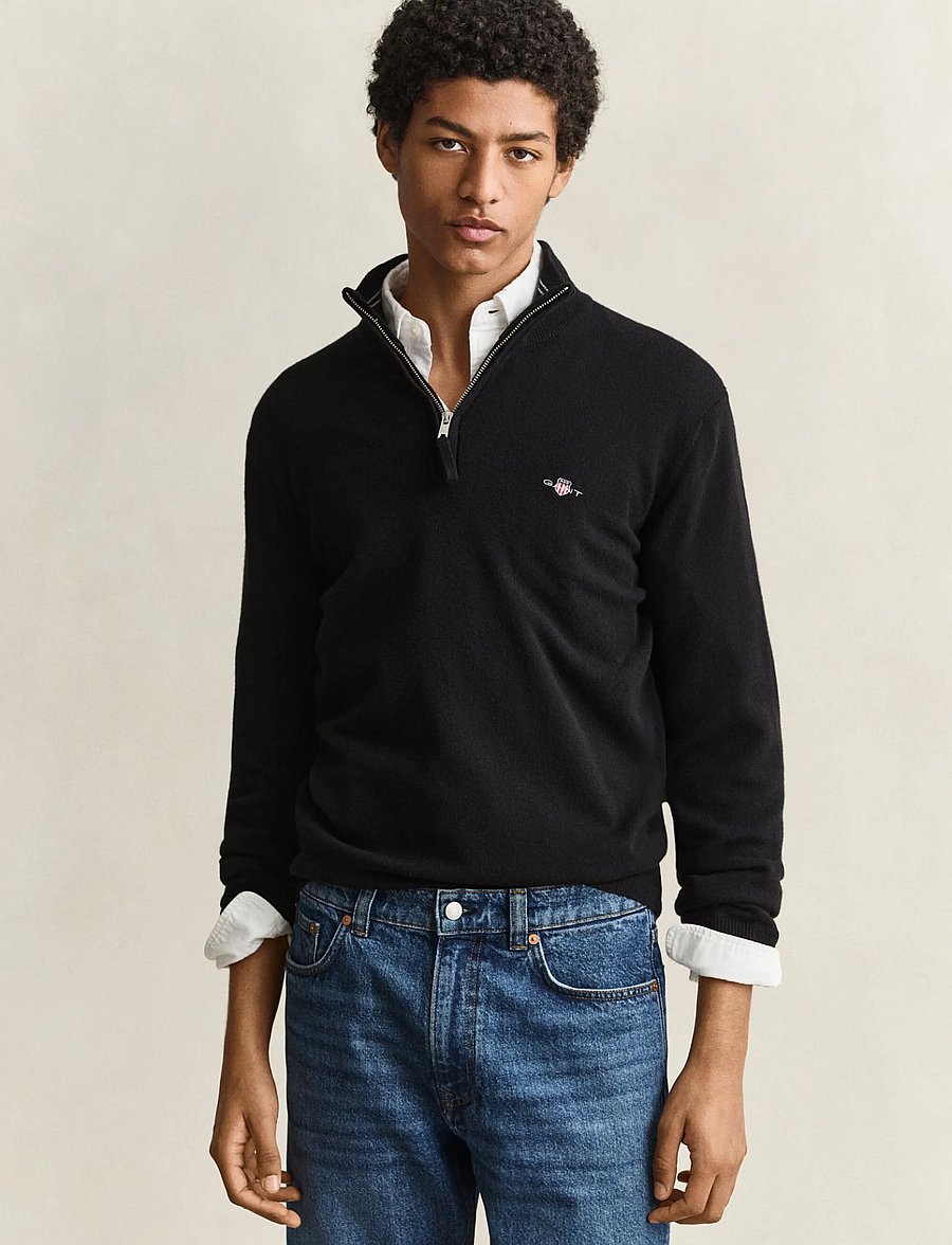 Gant - SUPERFINE LAMBSWOOL HZ - pullover mit halbem reißverschluss - black - 0
