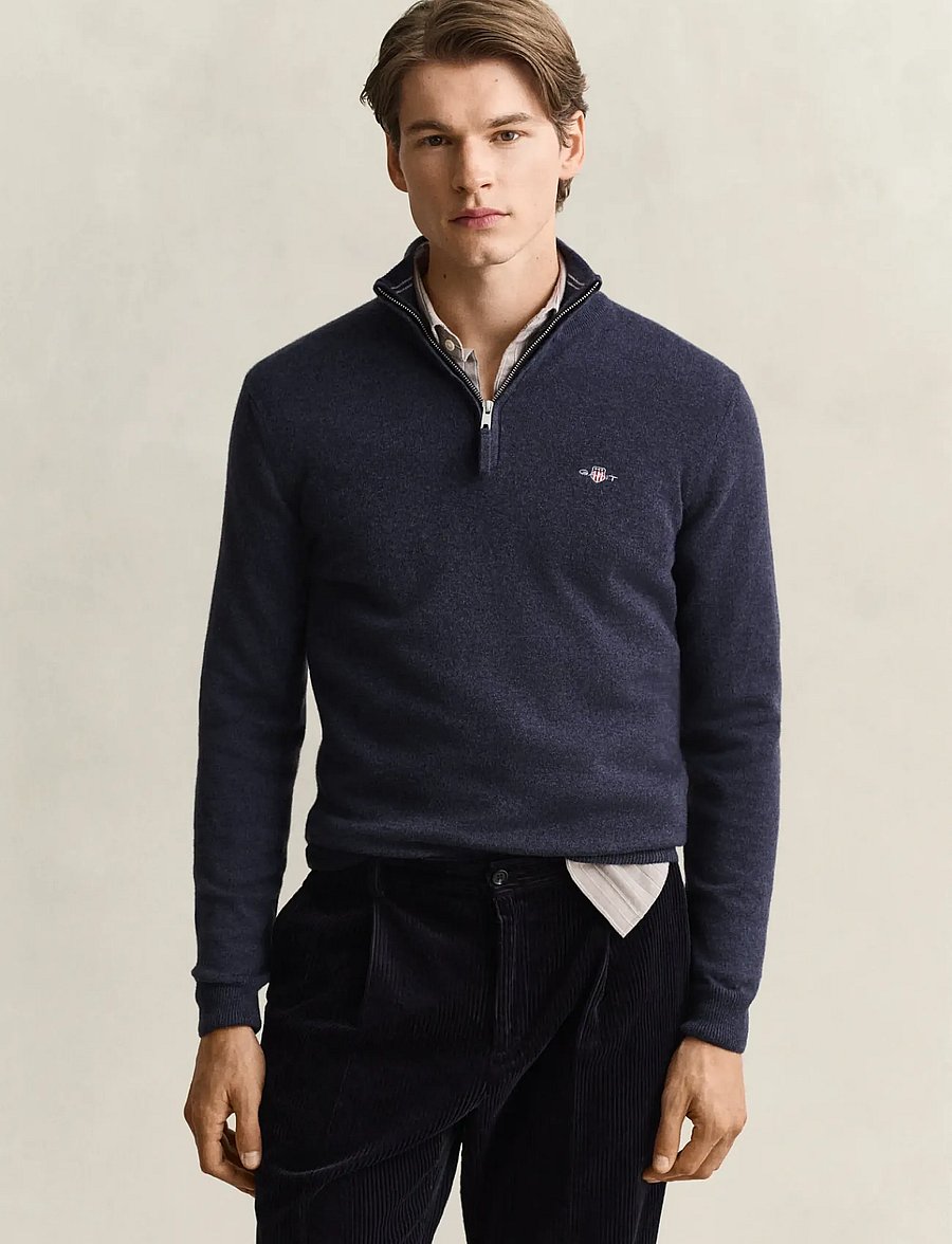 Gant - SUPERFINE LAMBSWOOL HZ - pullover mit halbem reißverschluss - dark navy melange - 0