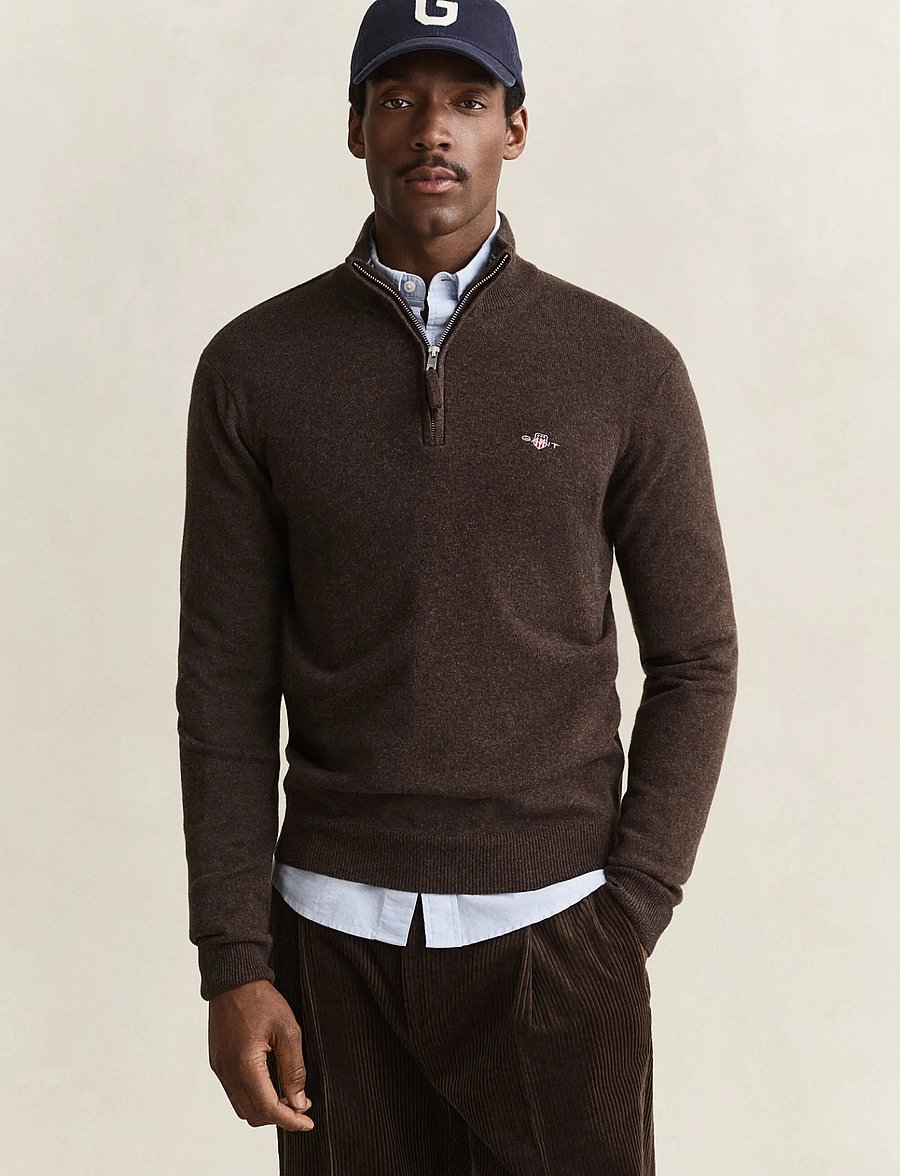 Gant - SUPERFINE LAMBSWOOL HZ - pullover mit halbem reißverschluss - dk brown melange - 0