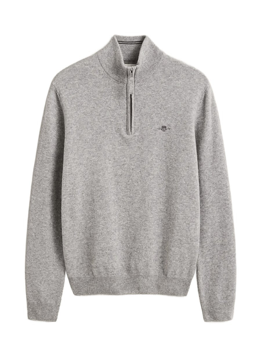 Gant - SUPERFINE LAMBSWOOL HZ - pullover mit halbem reißverschluss - grey melange - 0
