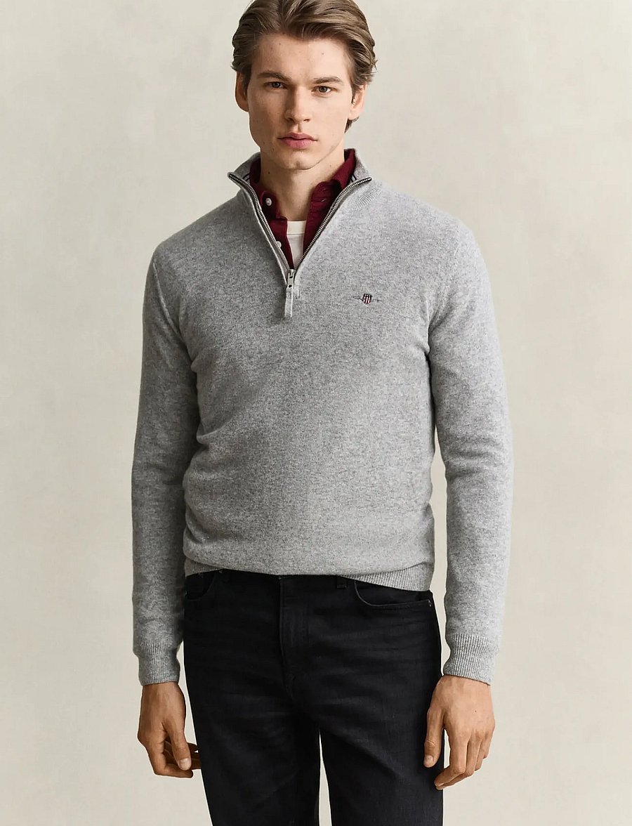Gant - SUPERFINE LAMBSWOOL HZ - pullover mit halbem reißverschluss - grey melange - 0