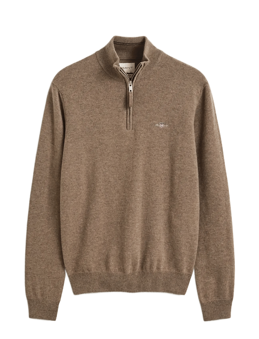 Gant - SUPERFINE LAMBSWOOL HZ - pullover mit halbem reißverschluss - lt brown melange - 0
