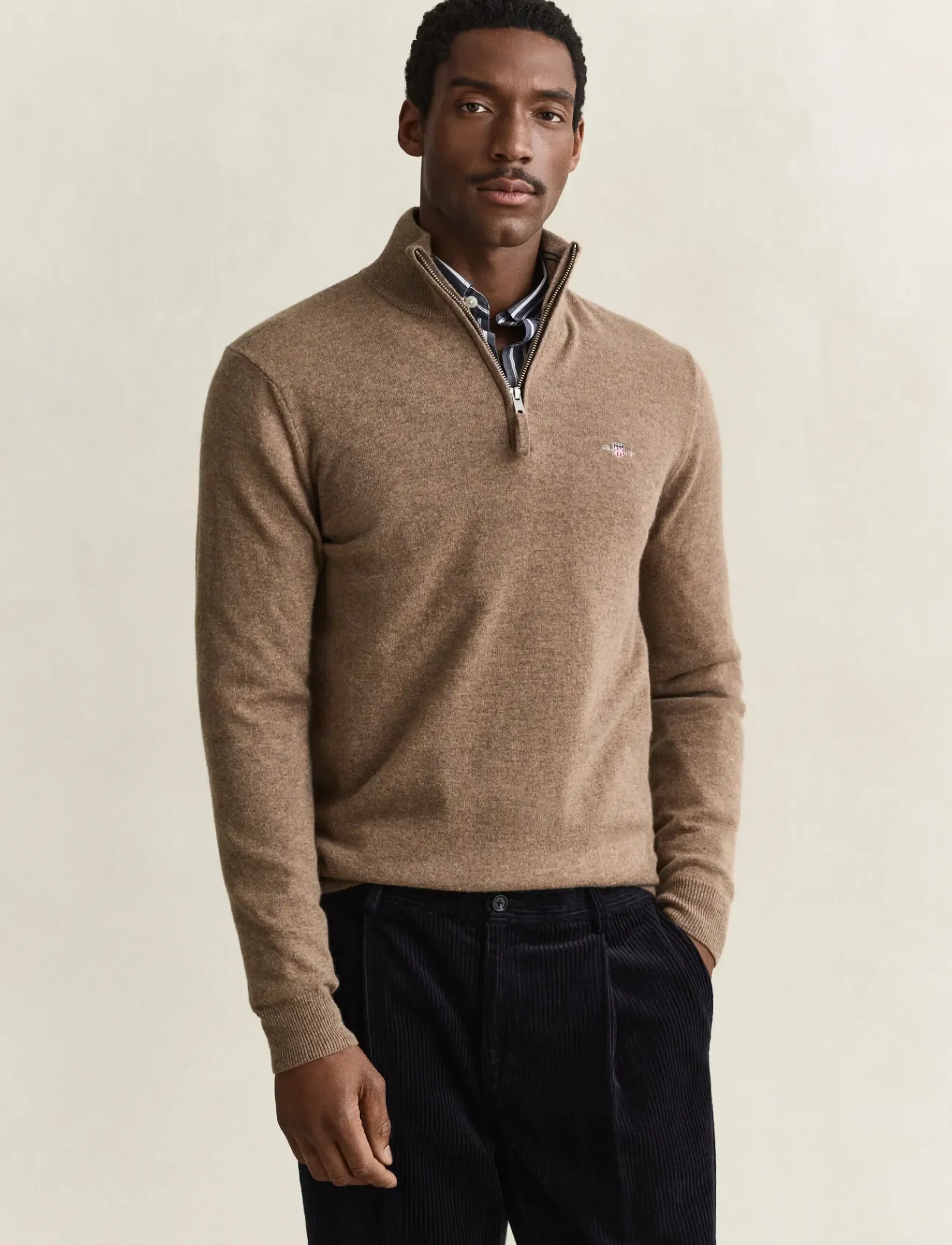 Gant - SUPERFINE LAMBSWOOL HZ - poolpika lukuga džemprid - lt brown melange - 0