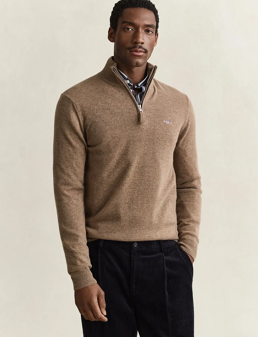 Gant - SUPERFINE LAMBSWOOL HZ - poolpika lukuga džemprid - lt brown melange - 0