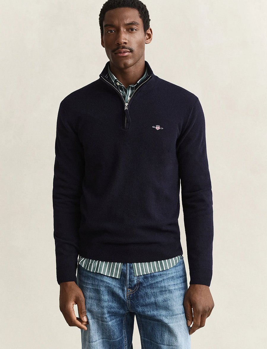 Gant - SUPERFINE LAMBSWOOL HZ - pullover mit halbem reißverschluss - marine - 0