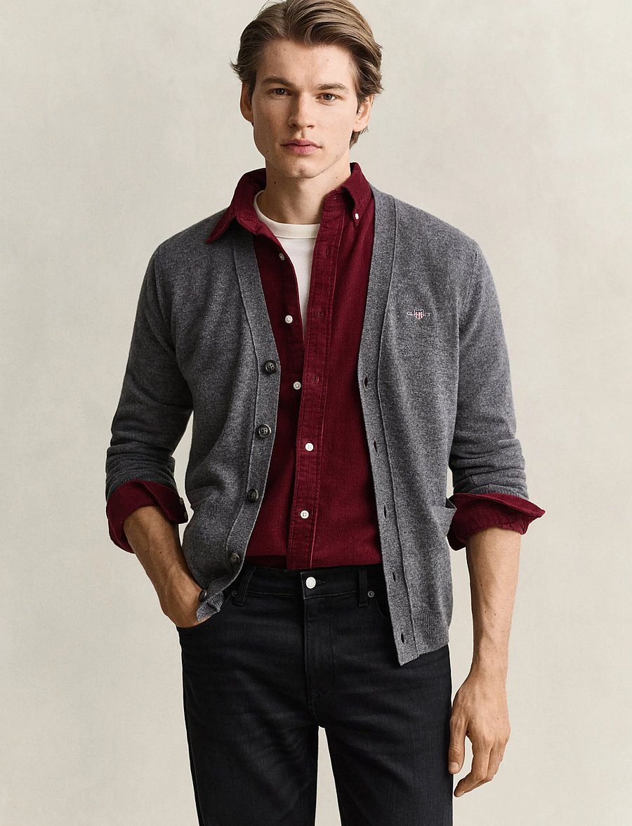 Gant - SUPERFINE LAMBSWOOL V CARDIGAN - kardiganid - charcoal melange - 0