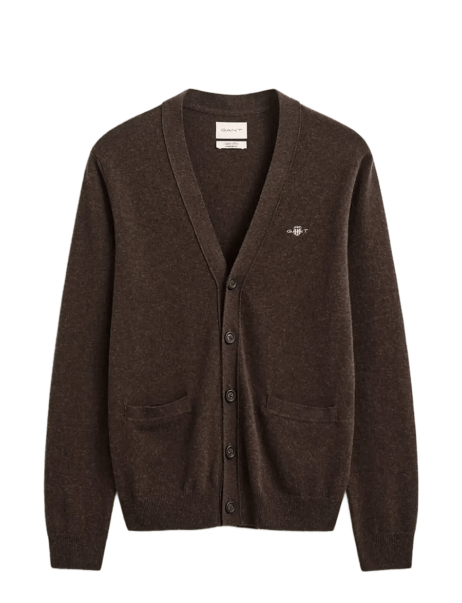 Gant - SUPERFINE LAMBSWOOL V CARDIGAN - koftor - dk brown melange - 2