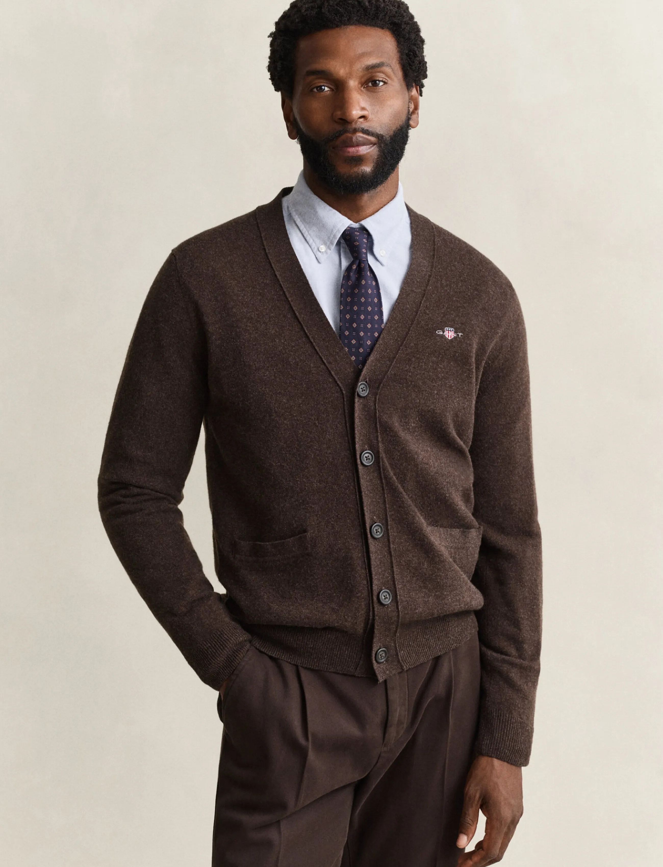 Gant SUPERFINE LAMBSWOOL V CARDIGAN - Säsongens färger - DK BROWN MELANGE / brown
